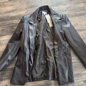 Women's dark brown Faux Leather Blazer